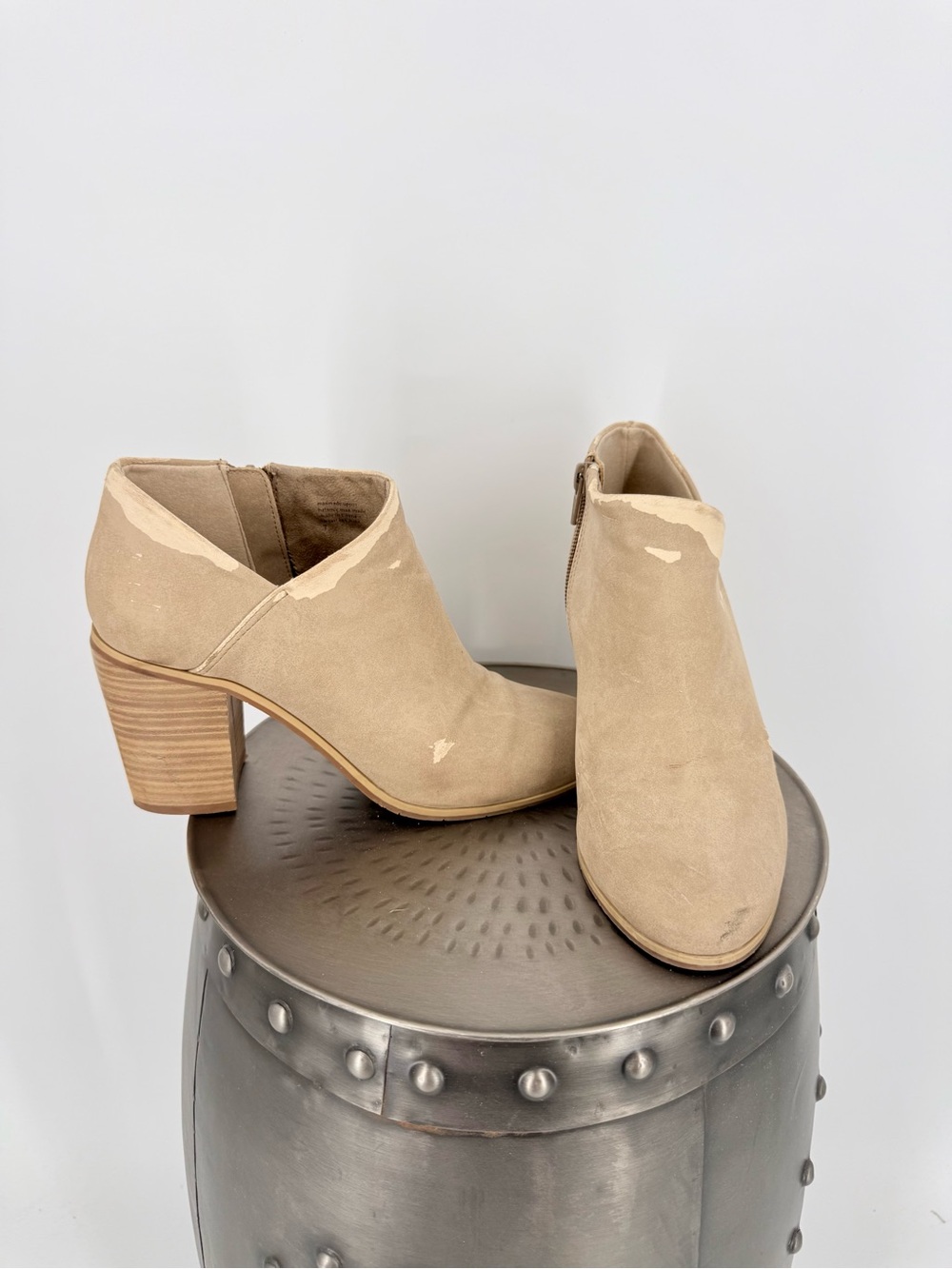 BC Footwear Beige Suede Ankle Booties with Side Zip